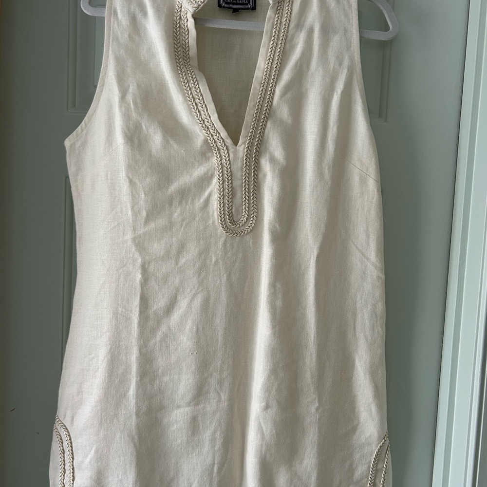 Sail to Sable Cream Linen Blend Tunic with Gold Braided Trim